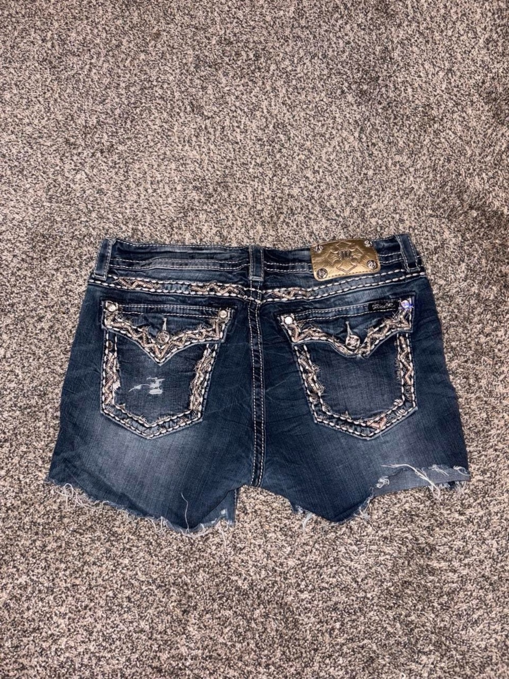 Miss Me blue denim shorts with sequins and embroidered design
